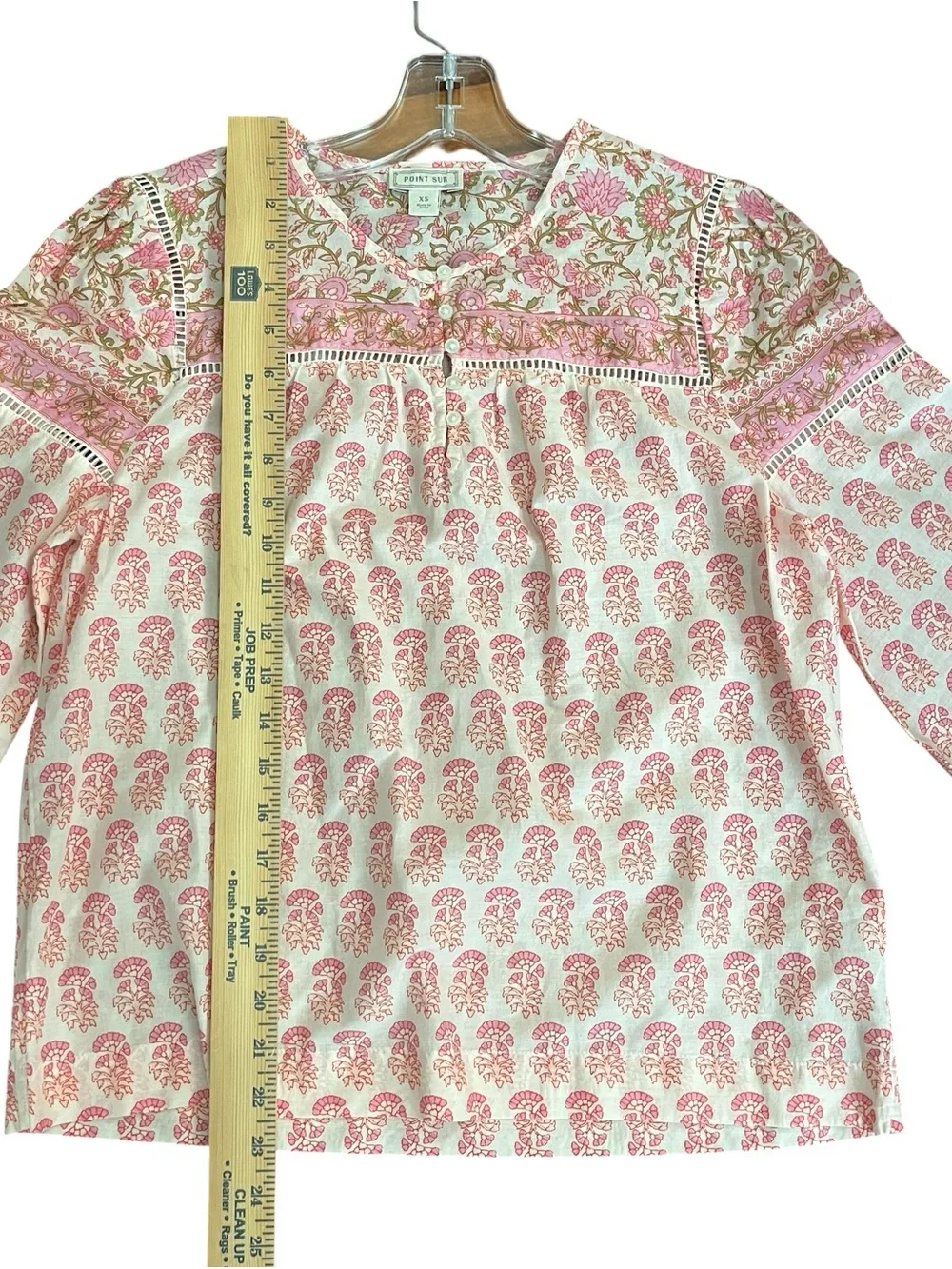 J.Crew Point Sur Block Print Popover Blouse XS Pink Paisley Cotton Boho Top